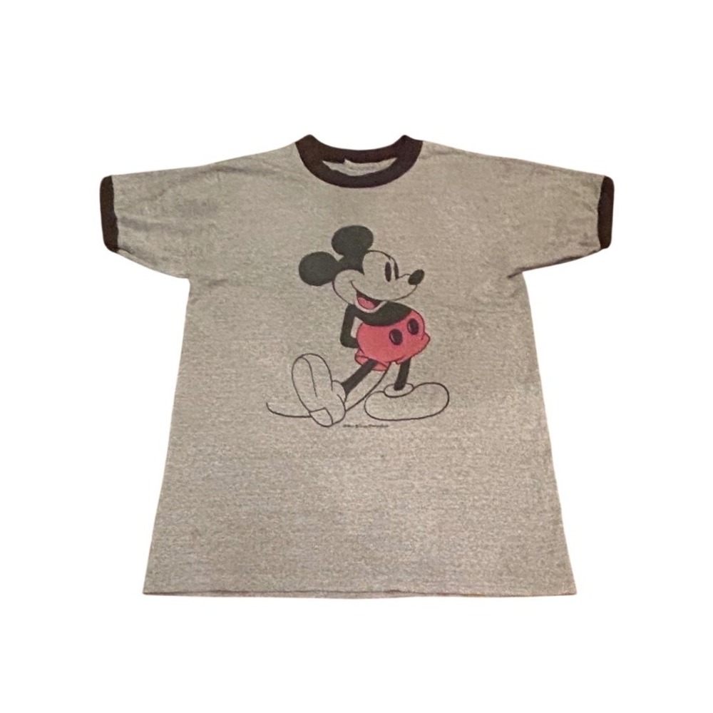 Vintage Disney Mickey Mouse Tee Shirt Gray Walt Disney Productions 1980s Unisex